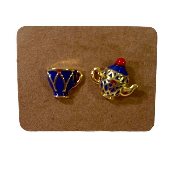 Small “Alice In Wonderland” Style tea pot & cup In Royal blue & gold tones. - Picture 1 of 7